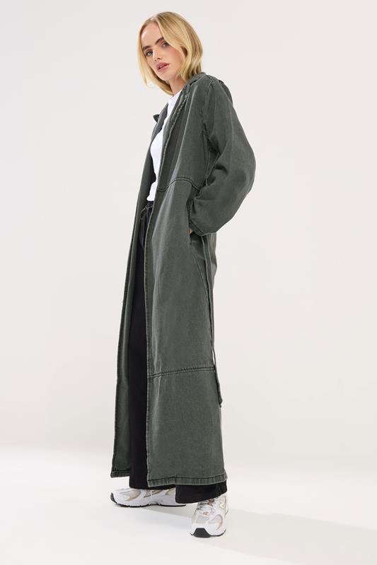 PixieGirl Petite Women's Grey Wash Denim Longline Cotton Trench Coat | PixieGirl 2