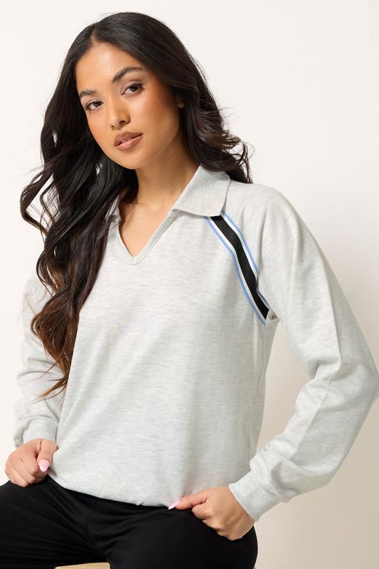 PixieGirl Petite Grey Marl Stripe Collar Sweatshirt
