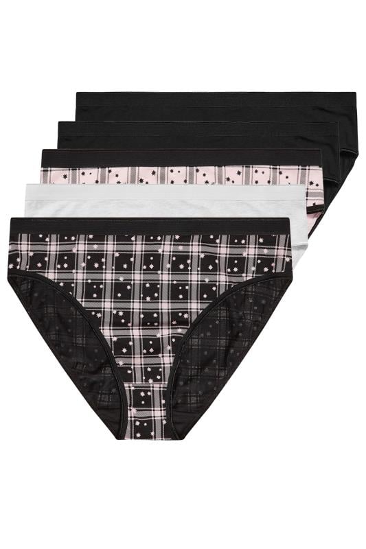 YOURSET 5 PACK Curve Black & Pink Check Print High Leg Knickers