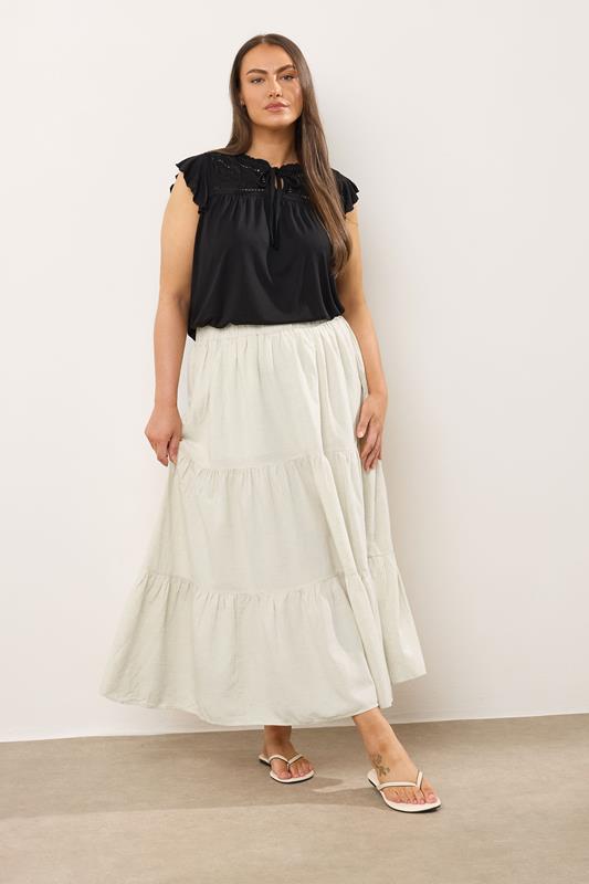 EVANS Plus Size Natural Brown Tiered Linen Maxi Skirt | Evans 2