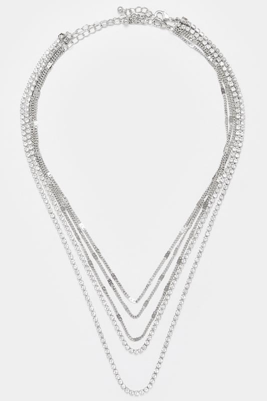 Silver Tone Multi Layer Diamante Necklace | Yours Clothing 1