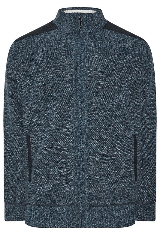 D555 Big & Tall Blue Marl Zip Through Knitted Jumper | BadRhino 5