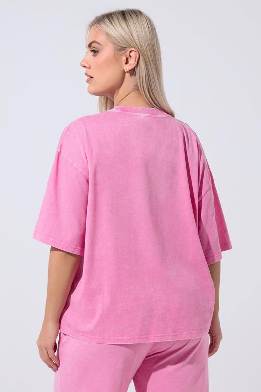 LIMITED COLLECTION Plus Size Pink Acid Wash T-Shirt | Yours Clothing 2
