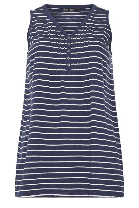 EVANS Plus Size Navy Blue Stripe Cotton Henley Vest Top | Evans 5