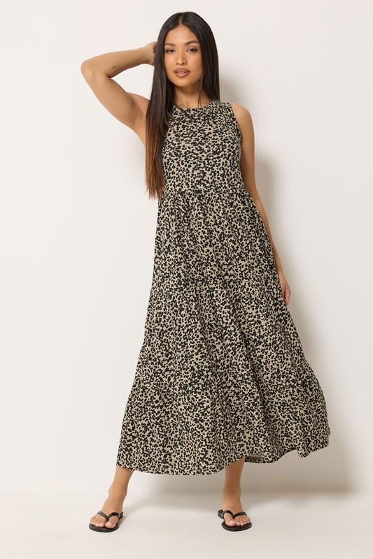  M&Co Petite Natural Brown Animal Print Cotton Maxi Dress
