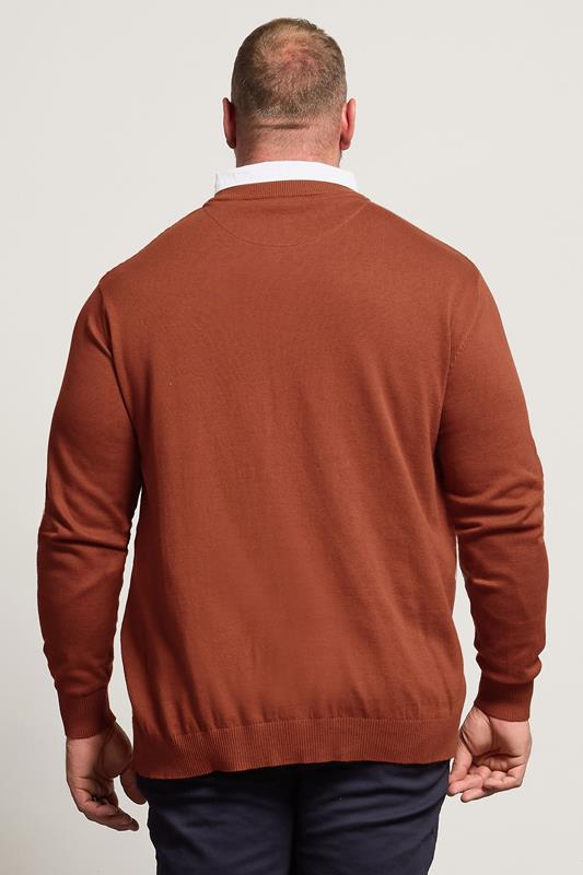 BadRhino Big & Tall Burnt Red Cable Knit Mock Shirt Jumper  2