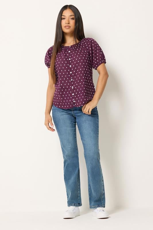 M&Co Petite Women's Purple Dobby Button Blouse | M&Co 1