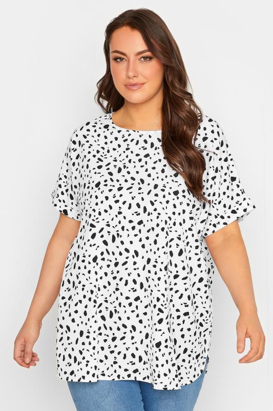 YOURS Curve Plus Size White Spot Print Top | Yours Clothing  1