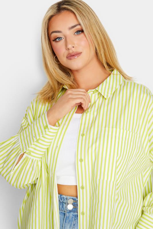 YOURS Plus Size Lime Green Stripe Poplin Oversized Shirt| Yours Clothing 5