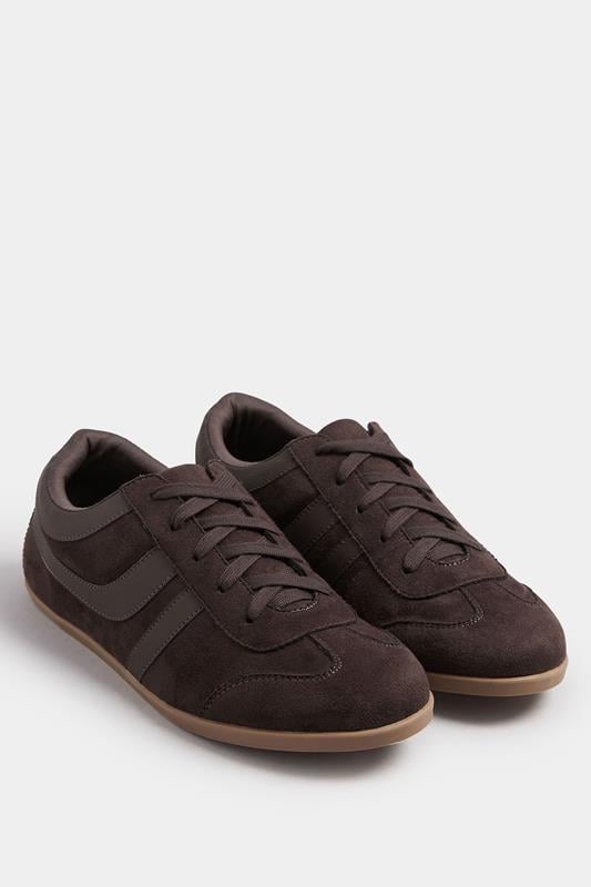  Yours Brown Low Retro Stripe Trainers In Extra Wide EEE Fit