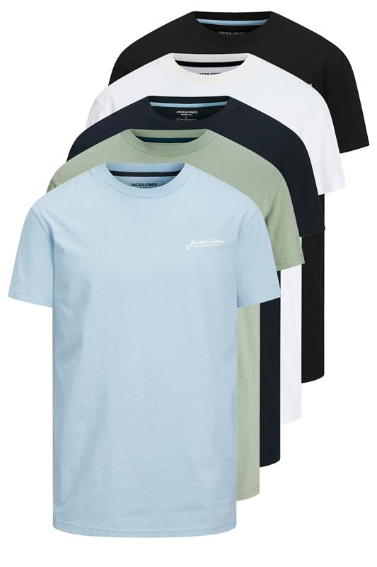  JACK & JONES Big & Tall 5 Pack Light Blue & Black Core T-Shirts