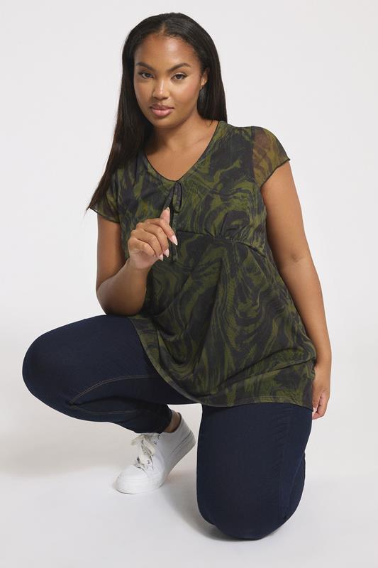 YOURS Plus Size Green Swirl Print Mesh Top | Yours Clothing 5