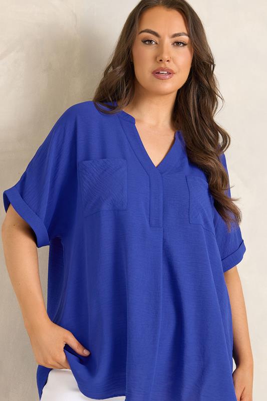 EVANS Curve Blue Short Sleeve Utility Blouse