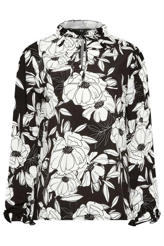 M&Co Black & White Floral Print Tie Neck Blouse | M&Co 5