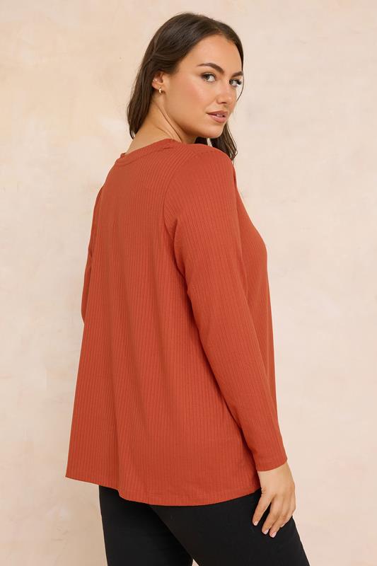 EVANS Plus Size Rust Orange Premium Ribbed Modal Blend Swing Top | Evans 2