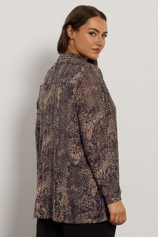 EVANS Plus Size Natural & Black Animal Print Half Placket Shirt  | Evans 2