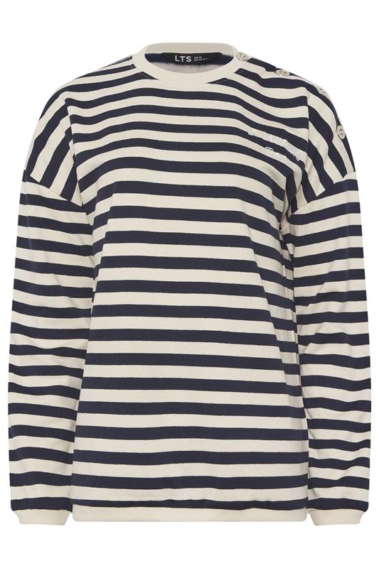 LTS Tall Navy Blue Stripe Embroidered 'Le Marais' Slogan Sweatshirt | Long Tall Sally  6