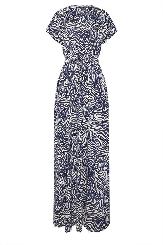 LTS Tall Women's Navy Blue Abstract Jersey Shirred Waist Cotton Maxi Dress | Long Tall Sally 5