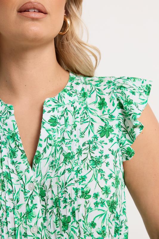 YOURS Plus Size Green Floral Pintuck Blouse | Yours Clothing 4