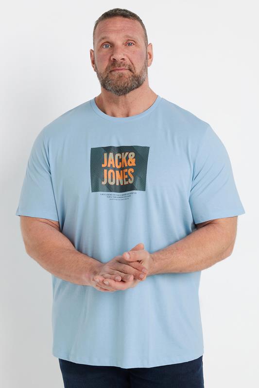JACK & JONES Big & Tall 3 PACK Blue Branded Logo Print T-Shirts | BadRhino 1