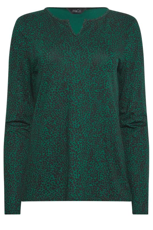 M&Co Dark Green Animal Print Notch Neck Long Sleeve T-Shirt | M&Co 5