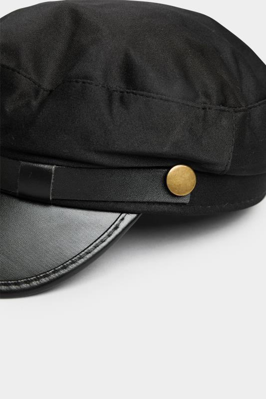 Black Faux Leather Peak Baker Boy Hat | Yours Clothing 2
