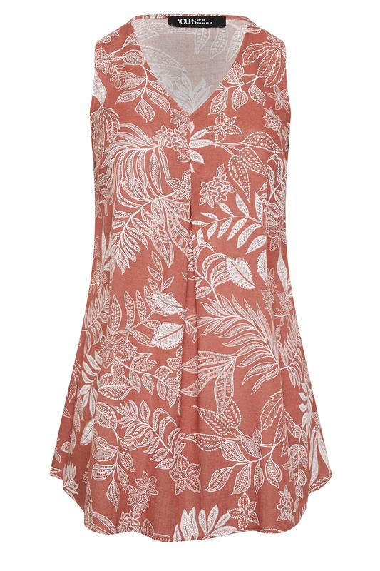 YOURS Plus Size Rust Orange Palm Leaf Linen Vest Top | Yours Clothing 5