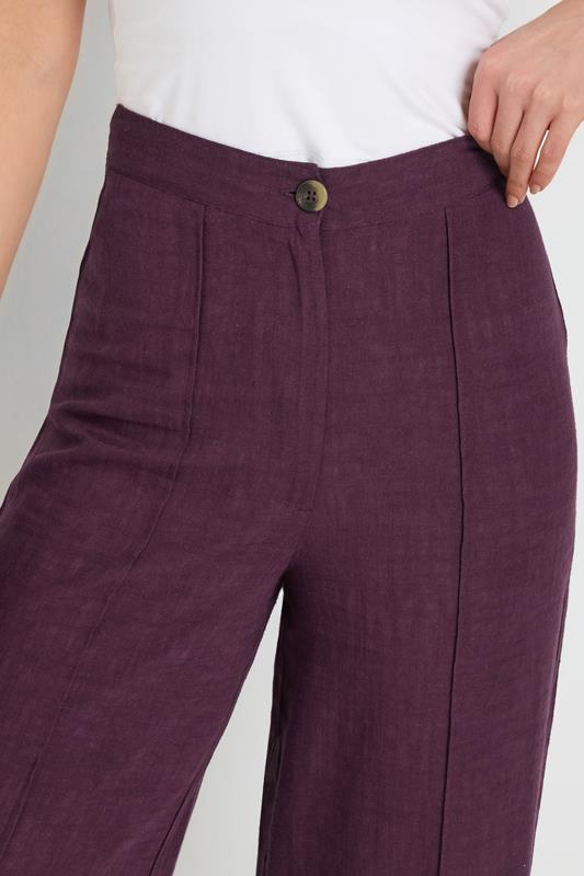 LTS Tall Purple Linen Pleated Wide Leg Trousers | Long Tall Sally 5