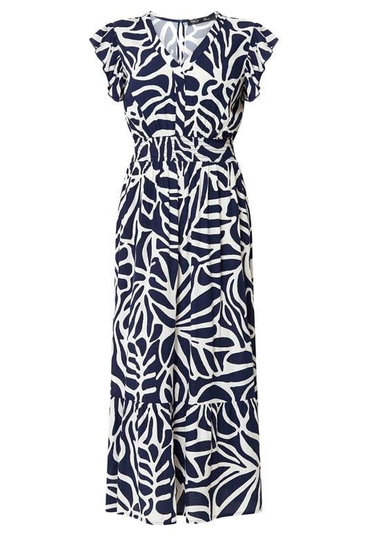 M&Co Petite Navy Blue Abstract Print V-Neck Dress | M&Co 5