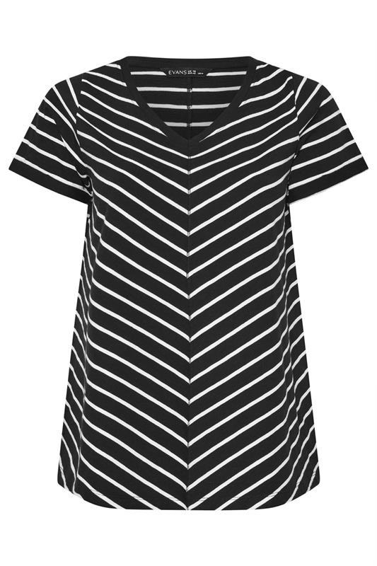 EVANS Plus Size Black Stripe Premium Cotton T-Shirt | Evans 5