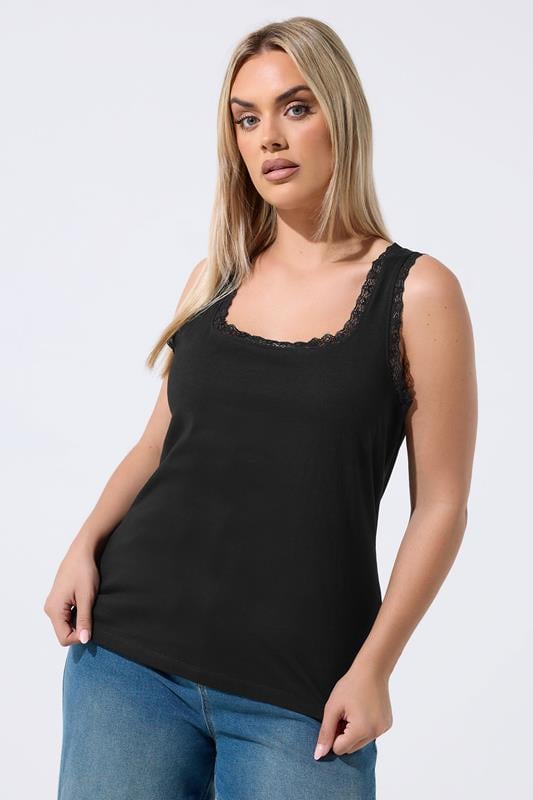 LIMITED COLLECTION Curve Black Lace Trim Vest Top