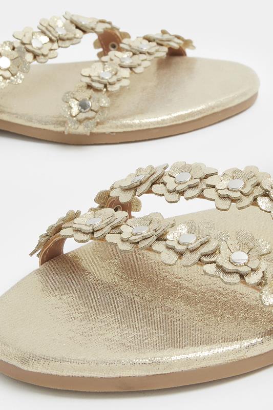 Gold Ditsy Floral Sandals In Wide E Fit | Yours Clothing 5