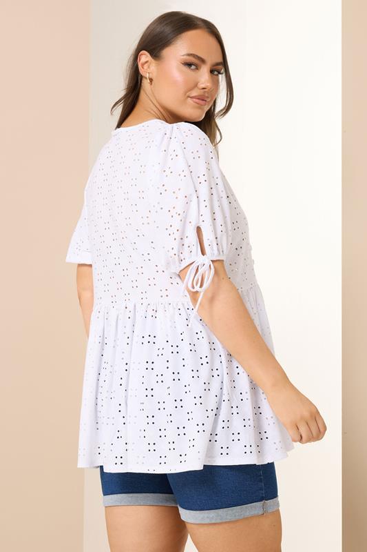 YOURS Plus Size White Broderie Anglaise Tie Front Peplum Top | Yours Clothing 2