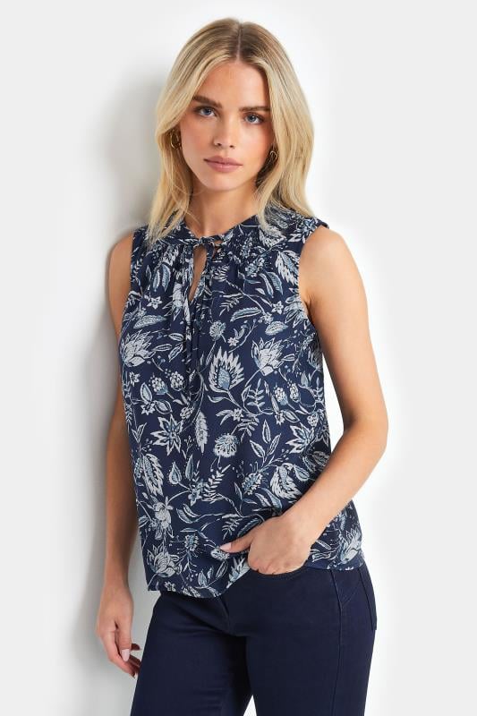 Women's  M&Co Petite Women's Blue Floral Print Shell Top
