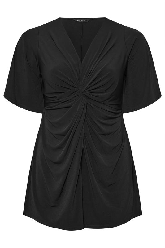 EVANS Plus Size Black Twist Front Angel Sleeve Top | Evans   7