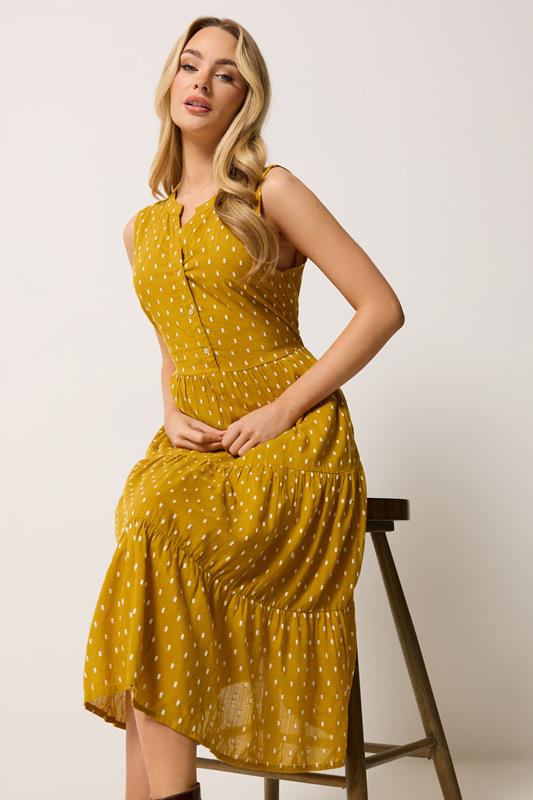 M&Co Yellow Dobby Sleeveless Tiered Cotton Midi Dress | M&Co 1