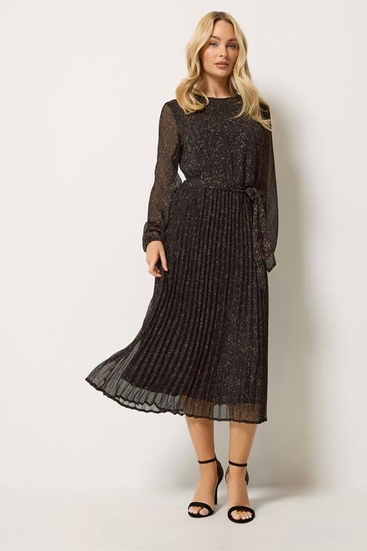 M&Co Women's Black Abstract Spot Pleated Midi Dress | M&Co 1