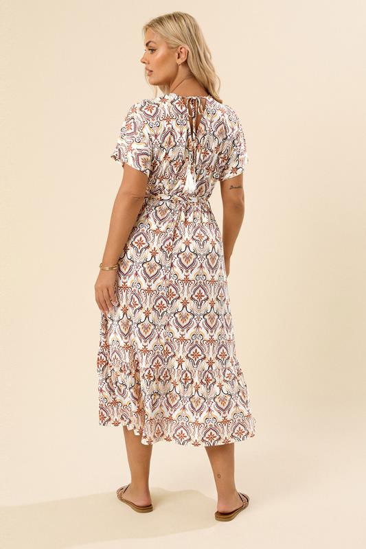 YOURS Plus Size White Paisley Print Midi Wrap Dress | Yours Clothing 2