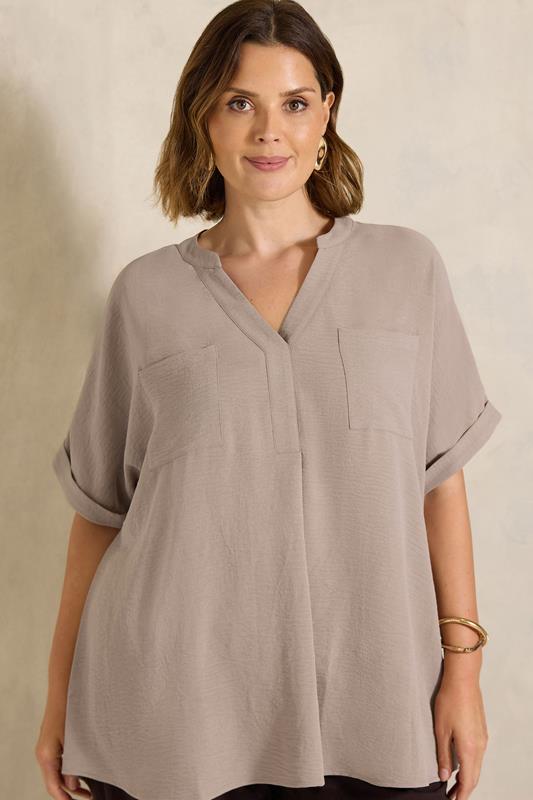 EVANS Plus Size Mocha Brown Overhead Utility Shirt | Evans 1