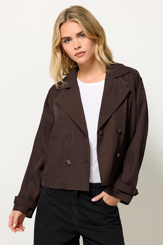 PixieGirl Petite Chocolate Brown Cropped Trench Duster Coat