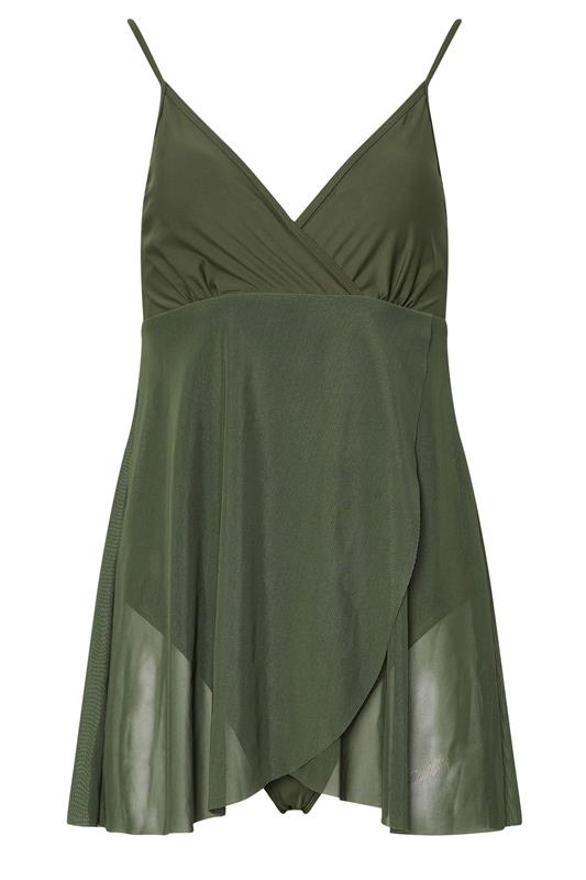 LTS Tall Khaki Green Mesh Skirted Wrap Swimsuit | Long Tall Sally 8