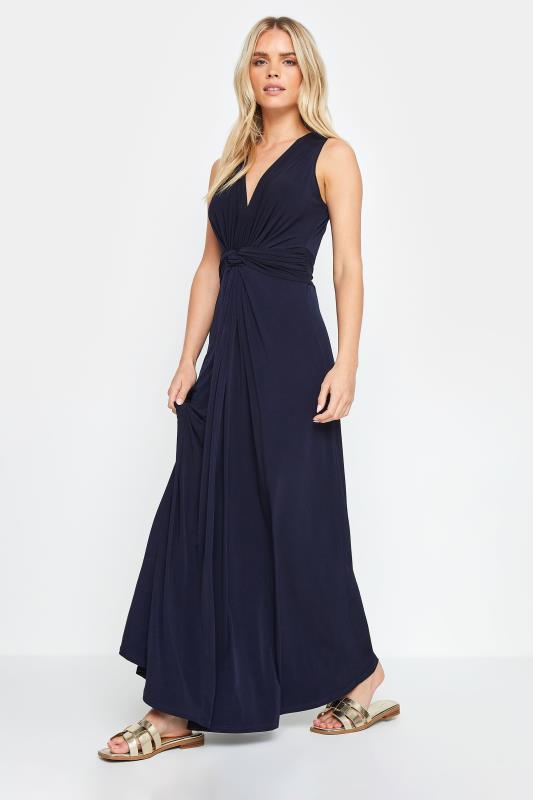 Women's  M&Co Petite Navy Blue Knot Front Maxi Dress