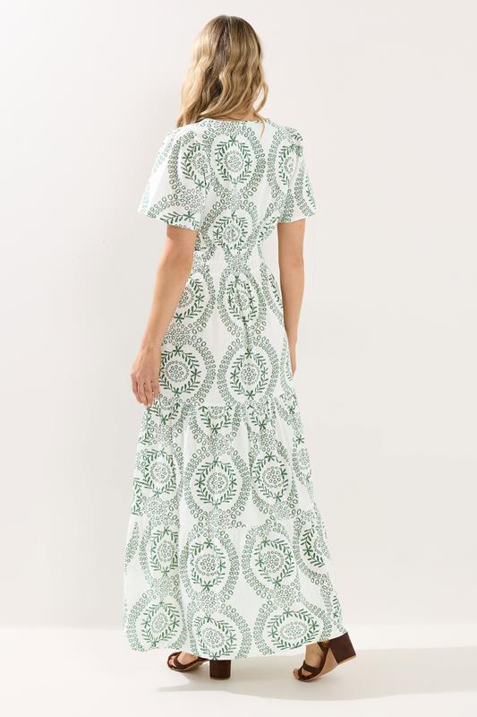 LTS Tall Women's Green & White Leaf Print Linen Maxi Dress | Long Tall Sally 4