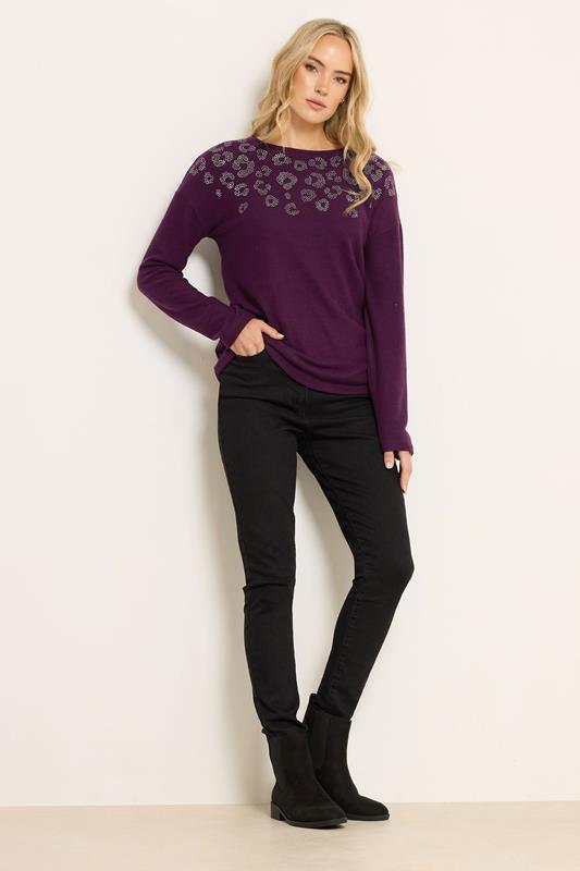 LTS Tall Purple Soft Touch Animal Embellished Jumper | Long Tall Sally 1