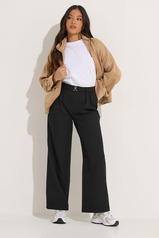 PixieGirl Petite Women's Black Buckle Wide Leg Trousers | PixieGirl 1