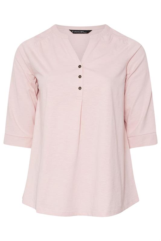 EVANS Plus Size Pink Pleat Front Henley Top | Evans 5