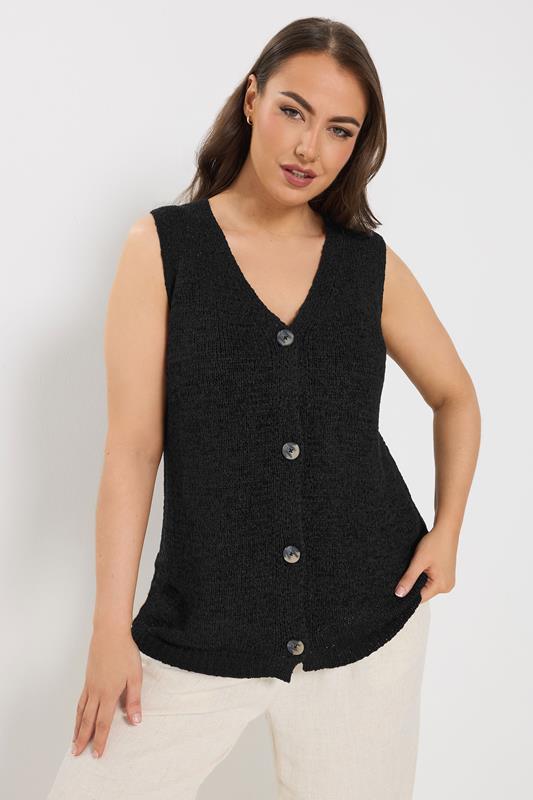 YOURS Curve Black Button Through Knitted Waistcoat