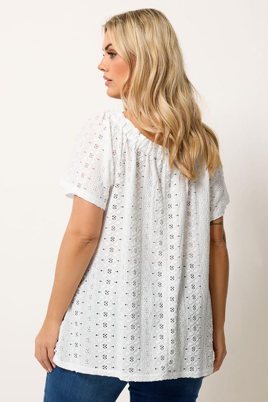 YOURS Plus Size White Tie Neck Broderie Anglaise Top | Yours Clothing 2