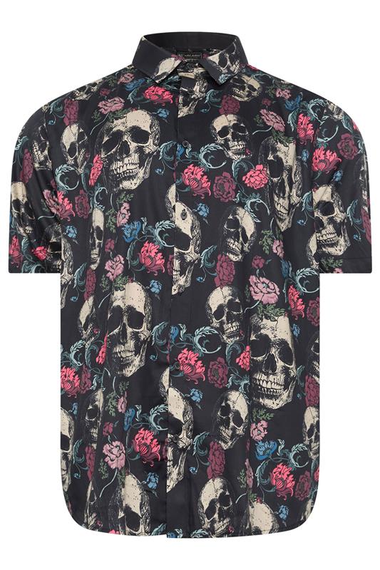 KAM Big & Tall Black Floral Skull Print Shirt | BadRhino 2