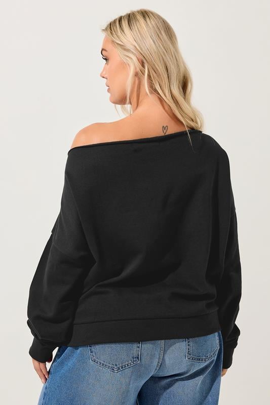 YOURS Plus Size Black Off Shoulder Sweatshirt | Yours Clothing 2
